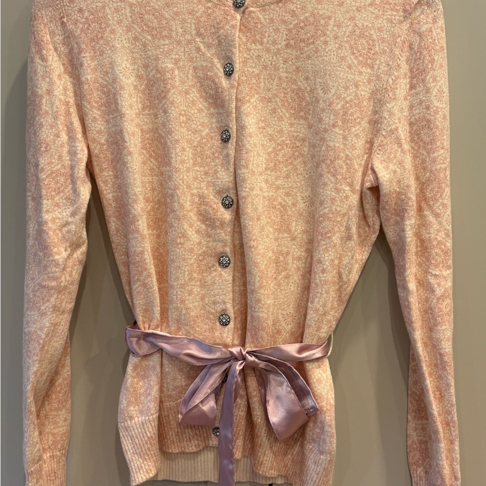 GAP  Holiday ‘04 GAP Pink Paisley Jeweled & Satin Belt Soft Cardigan Sweater